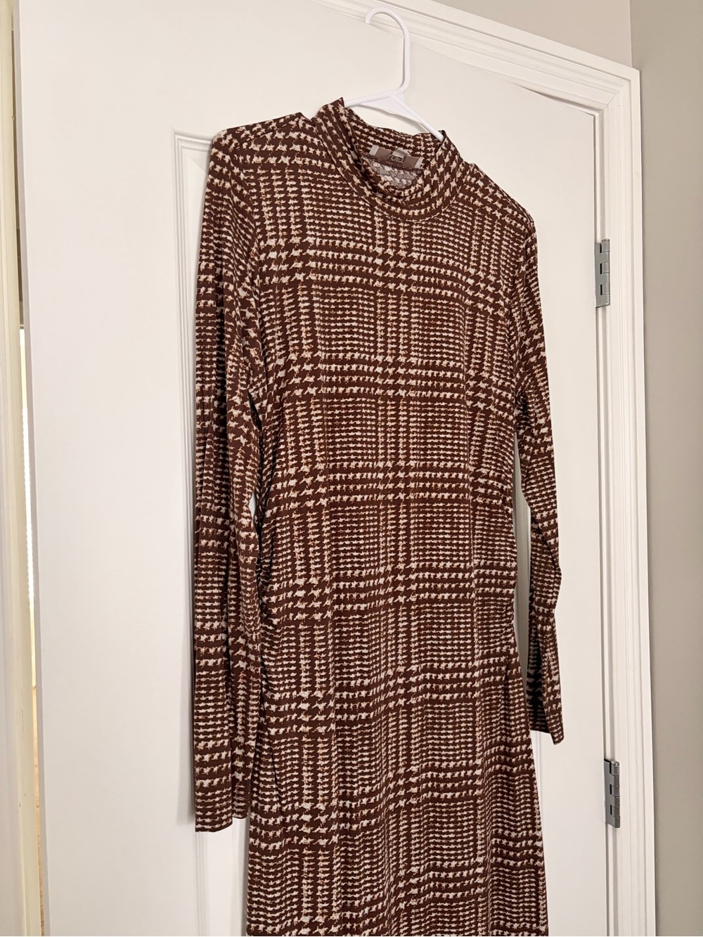 LOFT Houndstooth Mock Neck Midi Dress